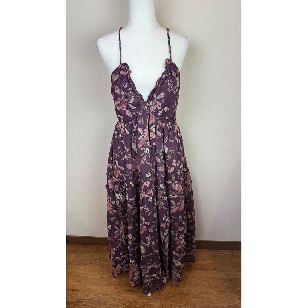 Festi Plum Purple Floral Ruffle V-Neck Tiered Tie Back Maxi Dress Plus Size 0X